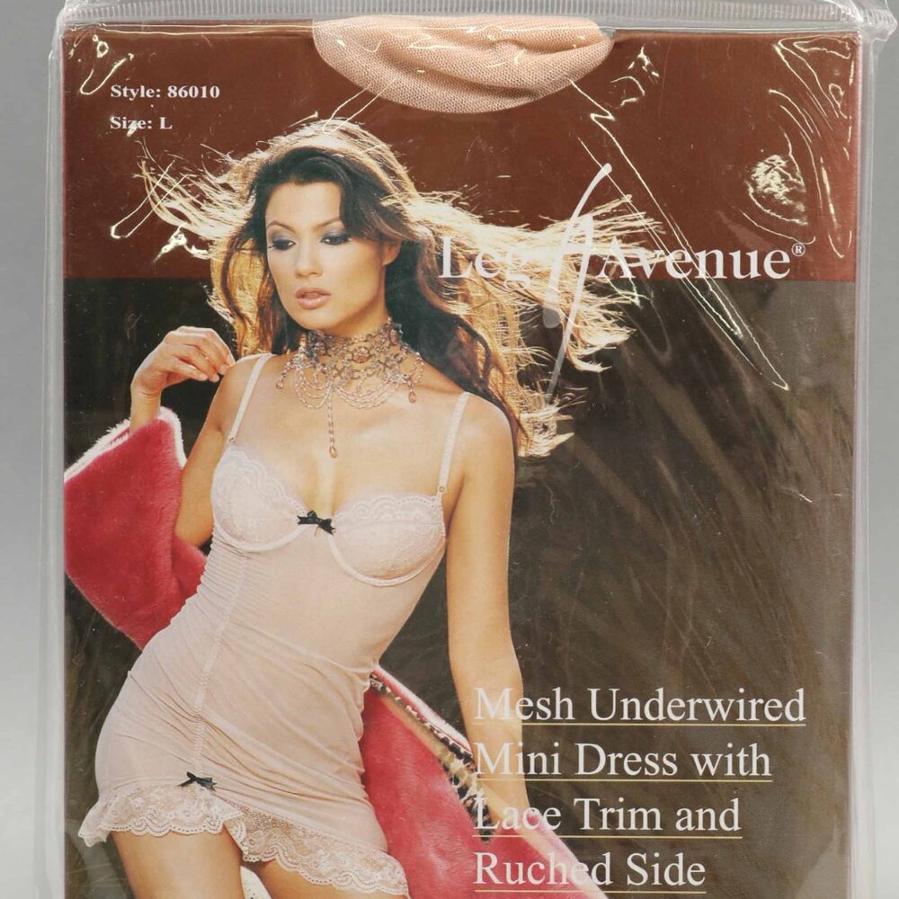 Leg Avenue Mesh Underwired Mini Dress w/ Lace Trim & Ruched Side - Size L